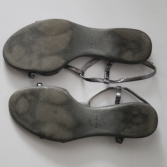 Prada Silver Metallic Leather Sandals - Picture 3 of 6
